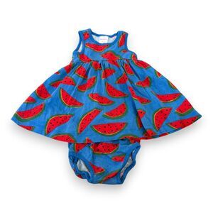 Hanna Andersson Watermelon Sleeveless Dress with Bloomers 12-18 Months GUC+